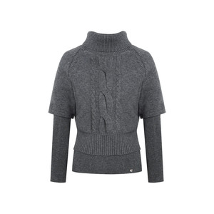 
Kroche Winter Letter Twist knitted cape pullover turtleneck sweater stretch bottoming two-piece set