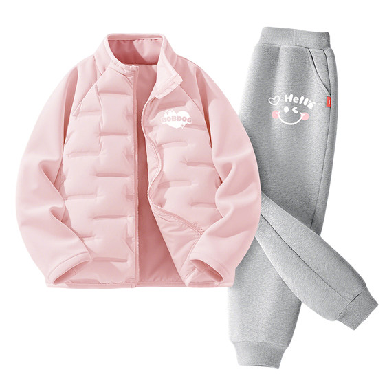 
Babudou Girls' Velvet Suit 2026 New Style Fashionable Children's Light Down Jacket Jacket Plus Velvet Pants