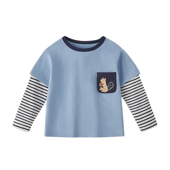 
jellybaby long-sleeved T-shirt for baby boys spring fashionable fake two-piece tops for boys spring clothes for children