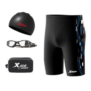 Extended-step swimming trunks men's anti-embarrassment five-point swimming trunks swimming cap swimming goggles three-piece full set of hot spring men's swimsuit