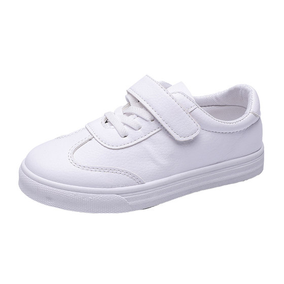 Children's canvas shoes 2025 spring new leather white shoes boys and girls sneakers elementary school students white board shoes