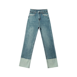 
Curled straight jeans for women 2025 autumn and winter new fat sister mm high waist elastic slimming nine-point cigarette pipe pants