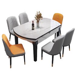 Xiangli Huating slate dining table and chair combination modern simple home dining retractable round table small apartment dining table
