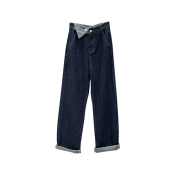 Design sense dark blue straight jeans girl