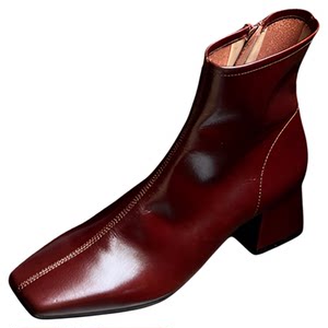 
RIMRIM shiny short boots for women, slim boots, Ancola red French retro fashion boots, shaping horse leather shoes