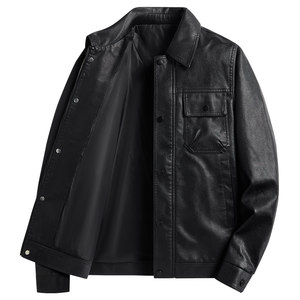 
[Anti-wrinkle PU leather] Romon spring leather jacket windproof casual business men's jacket motorcycle leather jacket for men