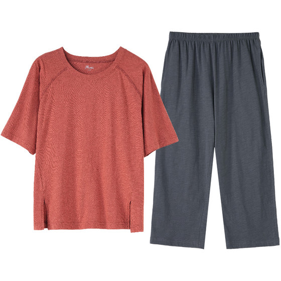 
Dingguagua pajamas for women in summer, full cotton top Guagua pure cotton home clothing set cropped pants for young people to wear casually outside