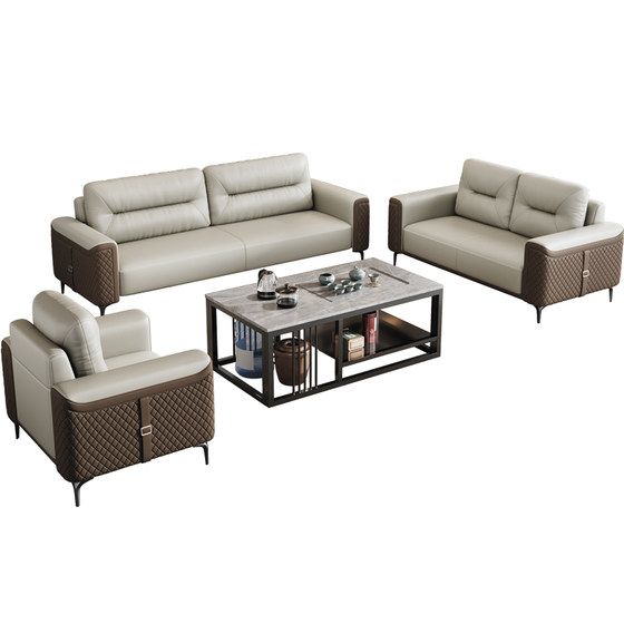 
Office sofa simple business reception reception simple modern cat claw leather three-person coffee table combination set