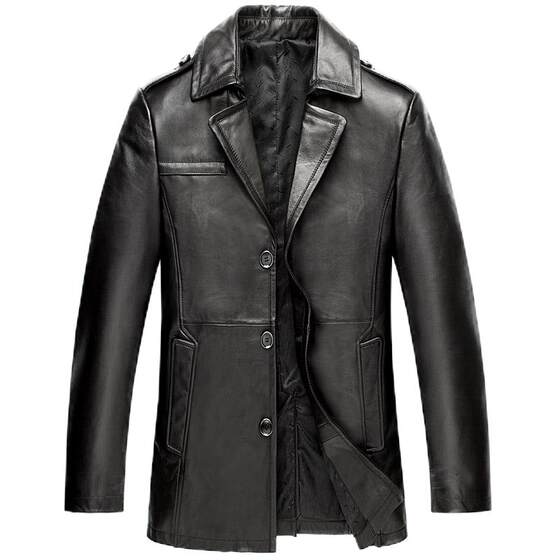 
Haining genuine leather leather jacket men's mid-length cowhide windbreaker suit collar jacket lapel top slim Korean leather jacket