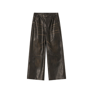 
FORNINES three-dimensional steel stamped wide-leg leather pants for men and women's fashion brand American high street retro straight-leg casual trousers
