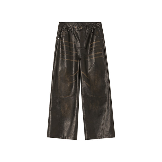 
FORNINES three-dimensional steel stamped wide-leg leather pants for men and women's fashion brand American high street retro straight-leg casual trousers