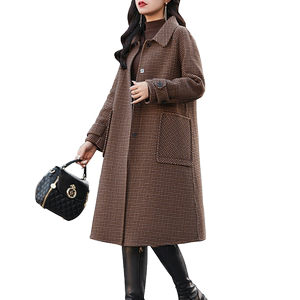 Double -sided woolen coat Mom Korean casual outer set female 2023 autumn and winter new high -end high -end woolen thousand birds