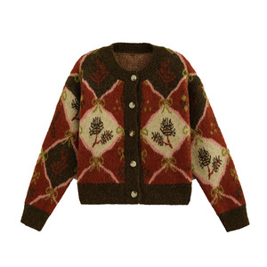 
Yantaijia boys' warm knitted sweater cardigan 2025 winter new style retro pattern button sweater children's clothing