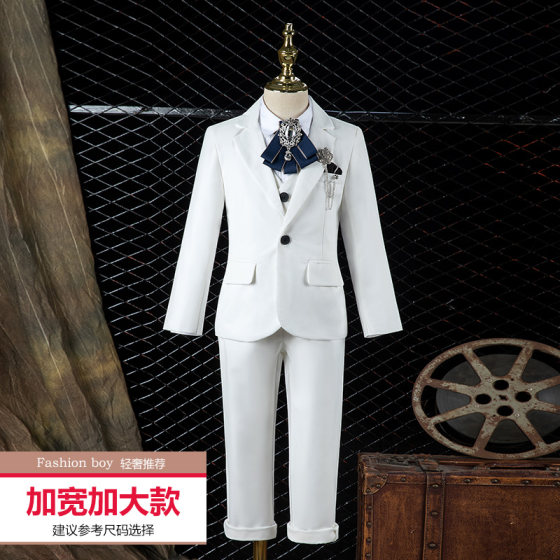 男童礼服花童大童西服加肥加大码学生钢琴演出服白色儿童西装胖童