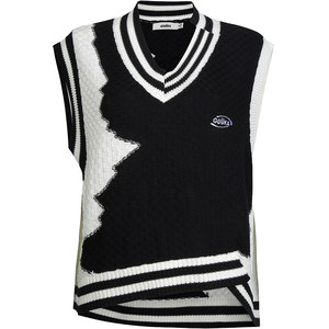 Guukahero black and white stitching V -neck sweater female irregular hem vest Shenyue Shenyue same sweater vest female
