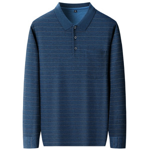 
Spring and Autumn Men's Lapel Plaid Long Sleeve T-Shirt Dad's Real Pocket Loose Large Size Cotton Bottoming Polo Shirt