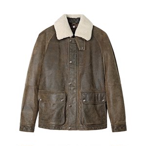 
MCS men's clothing originated from Marlboro's new Autumn Fur-collared cowhide leather retro old leather jacket Comfortable and warm jacket