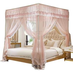 
Palace bedroom mosquito net household summer floor-standing new high-end three-door curtain thickened wedding mosquito net wedding room pattern tent