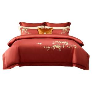 
Mercury Home Textile Wedding Four-Piece Set 60 Long-Long-Luan Cotton Embroidery Tribute Satin Wedding Kit New Chinese Wedding Bedding