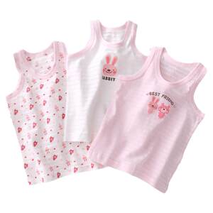 
3-piece girl vest summer thin pure cotton male and female baby sleeveless base shirt breathable sweat-absorbing pajama vest