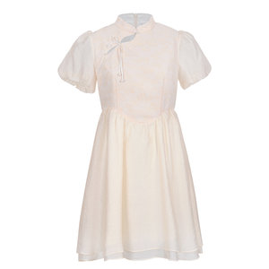 
Stubborn new Chinese short-sleeved dress in summer new stand-up collar puff sleeves small A-line skirt original design sense