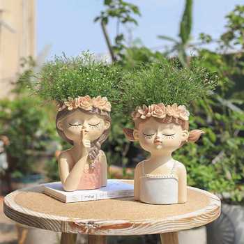 
Light luxury cartoon fairy resin flower pot flower pot potted multi-horticulture micro flower arrangement landscape meat office home decoration