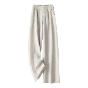 
2026 Summer New White Linen Straight Pants Small High Waist Draping Commuting Versatile Thin Casual Pants