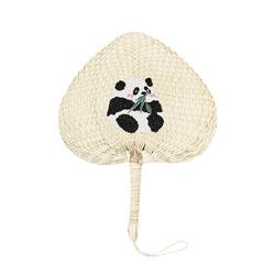 Caiyitang Guofeng Panda Hand-woven Embroidery Cattail Fan - Summer Straw Weaving Old-fashioned Fan With Mosquito Repellent Properties