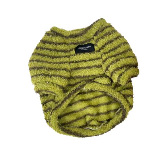 French Dou Clothes Autumn and Winter Clothes Plus Velvet Thickened Cloud Velvet Striped Sweater Warm Pug Bulldog Fat Dog Clothes