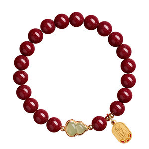
Qingxiangtai original mine cinnabar bracelet for women, high purity and authentic official flagship store natural Hetian jade gourd bracelet