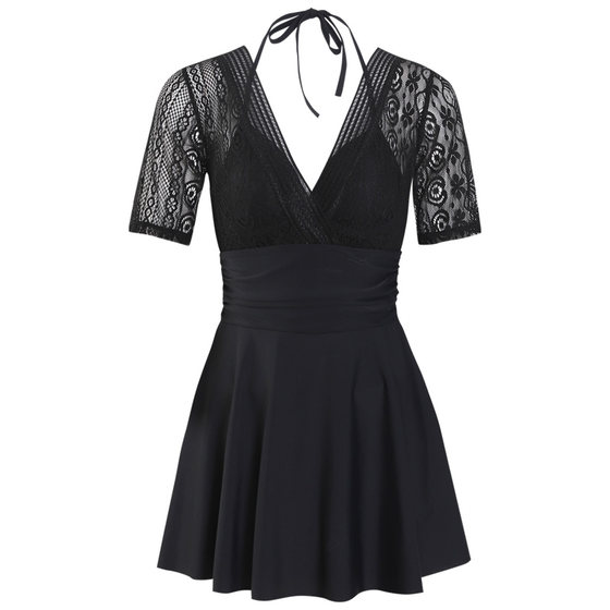 
Women's conservative swimsuits are conservative and one-piece large size to cover the belly and make them look slimming 2025 new hot spring bathing suit beautiful lace