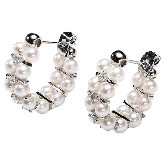 
Dara/Dara high-definition Xiaomi earrings 3.5-4.5mm freshwater pearl double row earrings 2026 new earrings
