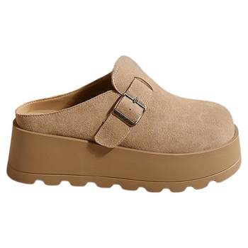 Saturday genuine leather thick-soled Birkenstock shoes for women 2025 new autumn retro one-legged lazy head half slippers for wearing outside