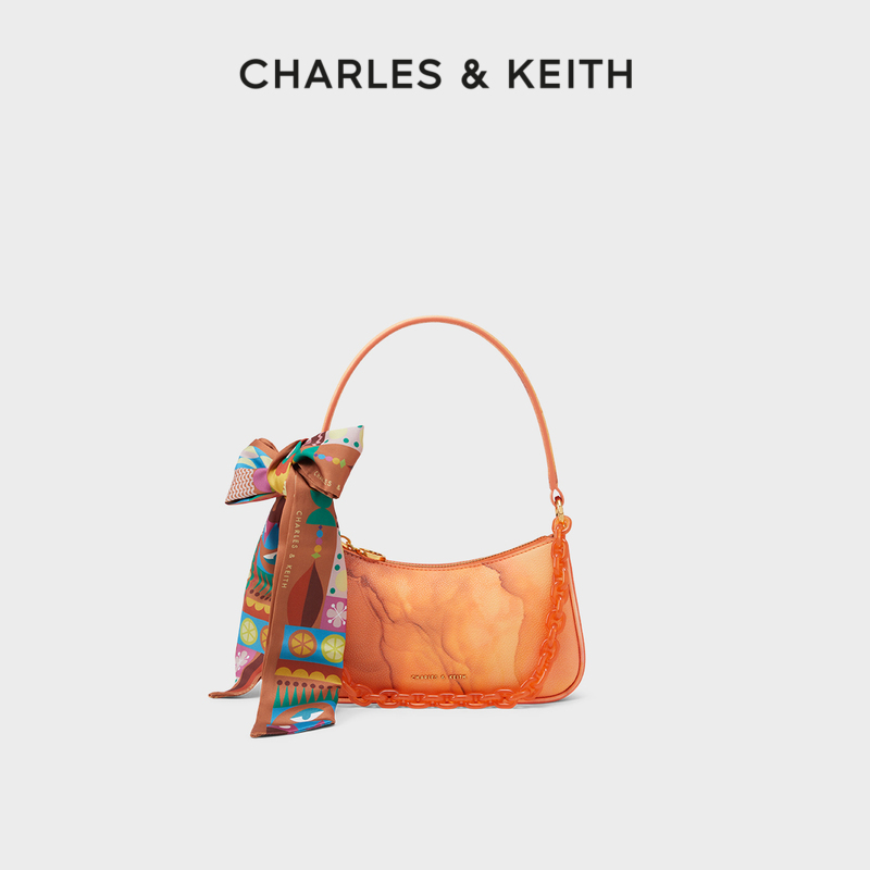 CHARLES＆KEITH丝巾装饰CK2-80151122艺术扎染手提斜挎腋下包女