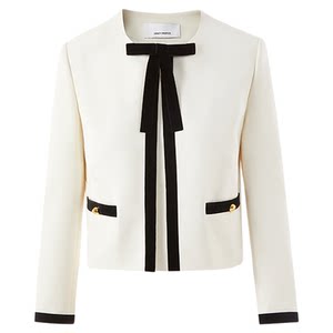 
Langzi 25 triacetate bow round neck small fragrant jacket with contrasting color, versatile, elegant and classic spring and autumn new style
