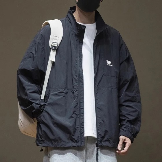 태양 보호 의류 남성 일본식 후드리스 여름 얼음 실크 얇은 낚시 태양 보호 의류 남성 느슨한 야외 유행 재킷