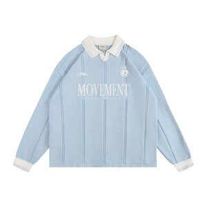 
ATRY lapel contrast knitted sweater men's autumn and winter American loose lazy style POLO striped sweater women couple top