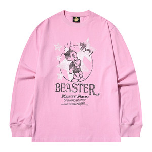 
[Iron Arm Astro Bouge Joint] BEASTER Contrast Print Long Sleeve T-shirt Men and Women Washed Old Loose Tops