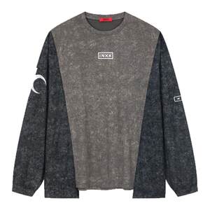 
INXX contrasting color splicing long-sleeved T-shirt for men and women, retro layered printed round neck top, bottoming shirt