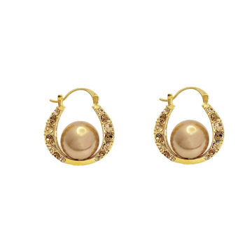 Maillard brown diamond pearl earrings ring earbuds for women