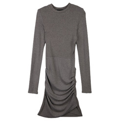 W Huahua Long-sleeved Brushed T-shirt Bottoming Dress Round Neck Design Pleated Fishtail Hip Dress