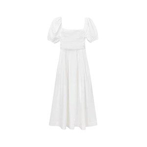 French gentle square collar white dress female summer new small bubble sleeve slender temperament high waist long skirt
