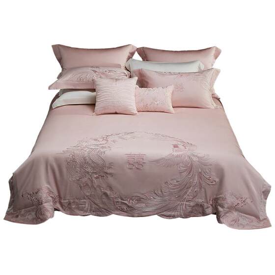 
Mercury Home Textiles Wedding Four-piece Set 60 Count Long Staple Cotton Jacquard Embroidery Kit New Chinese Style Wedding Bedding 26 New