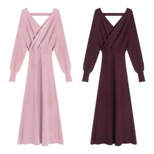 Eryang Design [Moshanghuakai] elegant waist V-neck woolen dress women's slim knitted long skirt