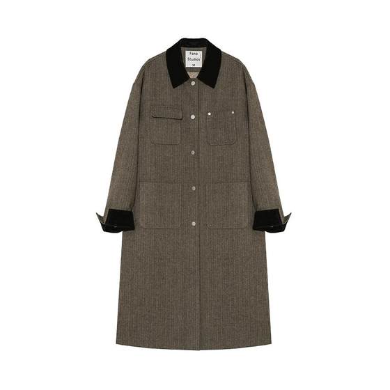 
Fan Luo 2023 winter new retro contrast color woolen coat for women corduroy stitching quilted mid-length woolen coat