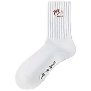 
Zoyin joint style socks men's summer thin corgi embroidered white sports socks pure cotton yarn medium stockings gift box