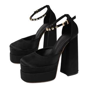 
15cm catwalk thick heel pointed toe rhinestone sandals super high heel waterproof platform hatred catwalk model performance fashion shoes