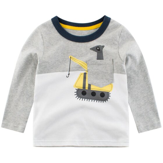 
Children's long-sleeved T-shirt 2025 Spring and Autumn New Boys's Fashionable Base Shirt Car Print Pure Cotton Fashionable Autumn Clothes