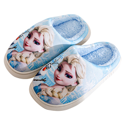 Disney Cotton Slippers For Children And Girls Winter Elsa Princess Cartoon Home Non-slip Thickened Warm Girls Fur Slippers