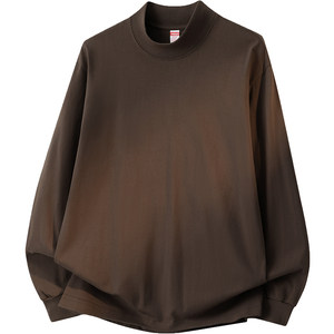 
American 260g heavyweight pure cotton half turtleneck T-shirt men's long-sleeved inner mid-collar bottoming shirt pure cotton solid color autumn clothes
